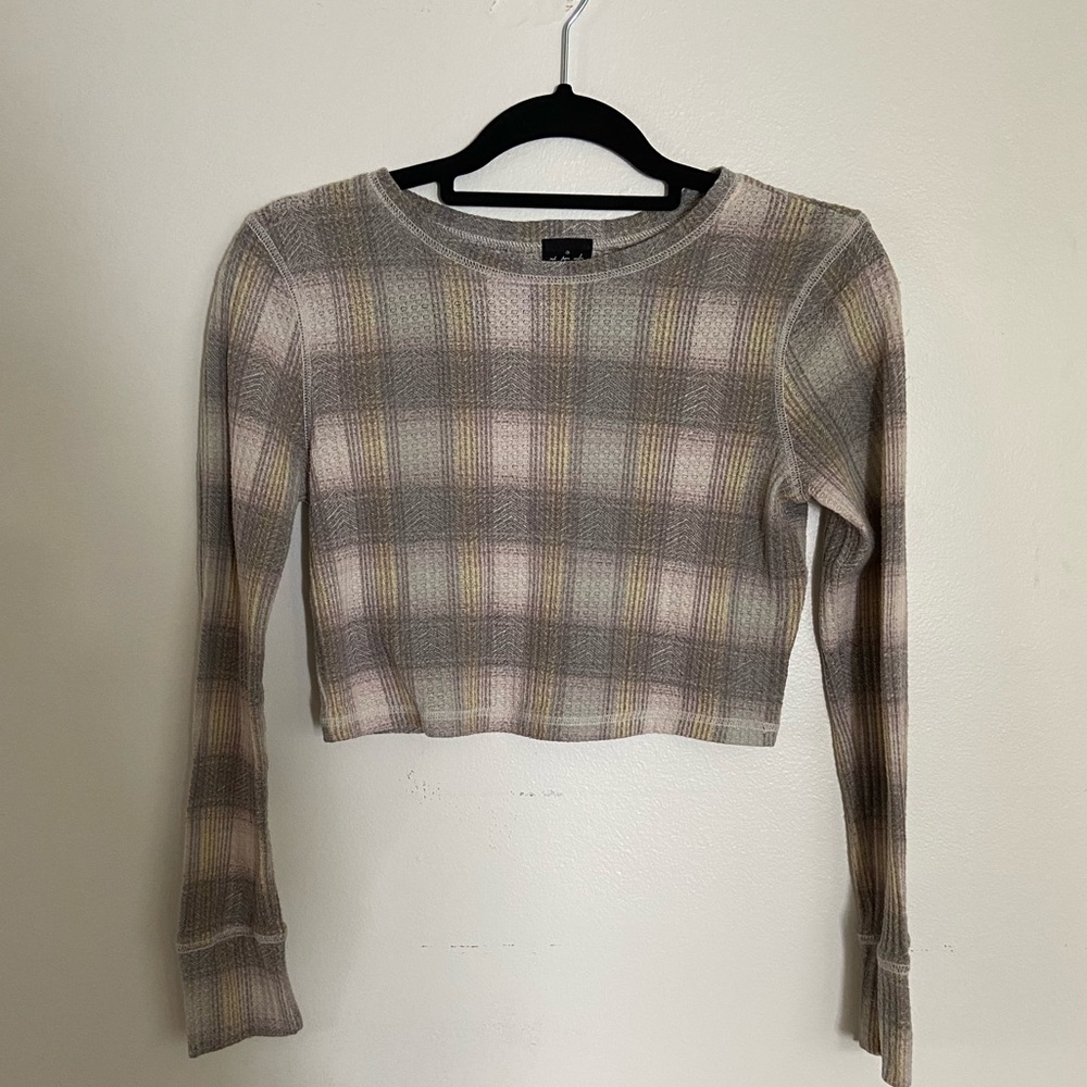 Out From Under Plaid Gray Waffle Knit Crop, Medium